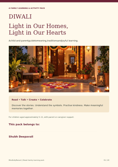 Cover of Diwali: Light in Our Homes, Light in Our Hearts, a family learning and activity pack